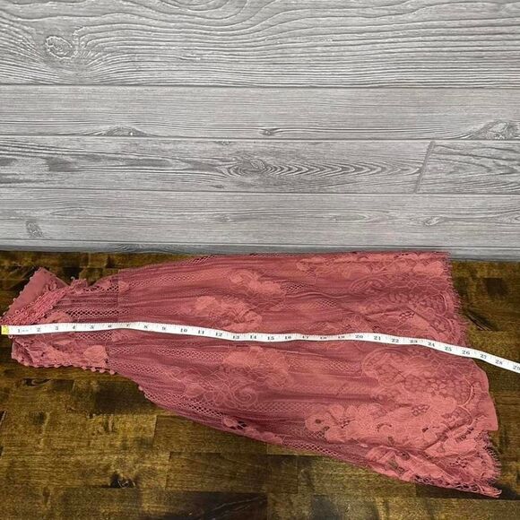 Pink Boho Fairy Tunic Top Size L Floral Mesh Lace Whimsical Cottagecore - Picture 6 of 7